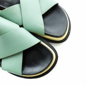 MARNI フスベット サンダル フラット レザー ストラップ ロゴ 厚底 緑 グリーン 黒 ブラック GY17