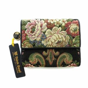 三つ折り財布 ウォレット タグ付き キャンバス がま口 刺繍 花柄 総柄 マルチカラー GY18 /MQ