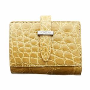 二つ折り財布 ミニウォレット L字ファスナー レザー クロコダイル 茶 ブラウン GY18