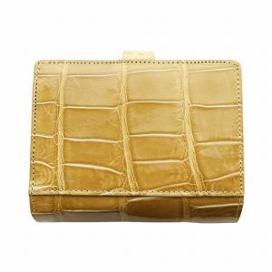 HAMANO 二つ折り財布 ミニウォレット L字ファスナー レザー クロコダイル 茶 ブラウン GY18