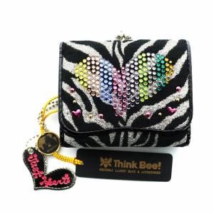 三つ折り財布 タグ付き ウォレット アニマル柄 ゼブラ柄 がま口 ハート ラインストーン マルチカラー