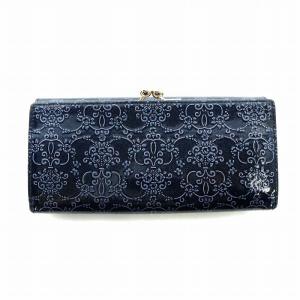 ANNA SUI ルーミー 口金 フラップ 長財布 ロング ウォレット ラメ エナメル がま口 総柄 バラ 紺 ネイビー