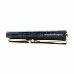 ANNA SUI ルーミー 口金 フラップ 長財布 ロング ウォレット ラメ エナメル がま口 総柄 バラ 紺 ネイビー