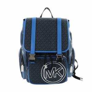 リュックサック バックパック カジュアルバッグ PVC レザー ロゴ 総柄 青 ブルー GY18 /MQ