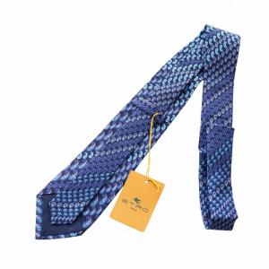 ETRO ネクタイ レギュラータイ タグ付き ペイズリー柄 総柄 ロゴ 絹 シルク 青 ブルー GY17 /MQ
