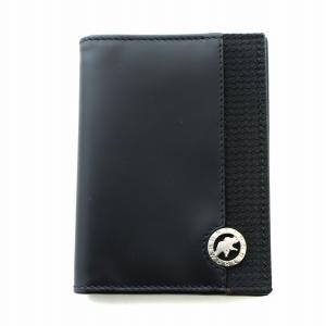 カードケース 名刺入れ 二つ折り レザー キャンバス ロゴ 黒 ブラック GY18