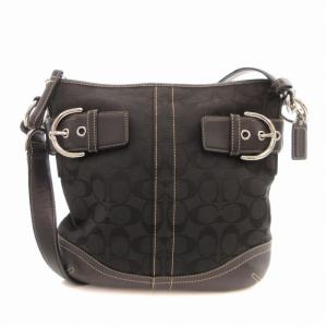 03574 ショルダーバッグ 斜め掛け クロスボディ シグネチャー キャンバス レザー 黒 ブラック