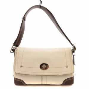13957 ワンショルダーバッグ ハンドバッグ シボ革 レザー ターンロック 白 アイボリー