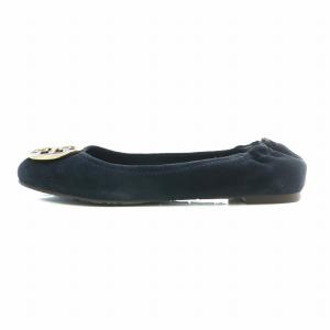 TORY BURCH バレエシューズ フラットシューズ スエード ラウンドトゥ ロゴ ゴールド金具 7 24cm 紺 ネイビー