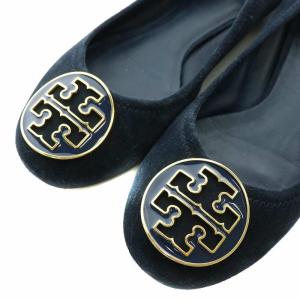 TORY BURCH バレエシューズ フラットシューズ スエード ラウンドトゥ ロゴ ゴールド金具 7 24cm 紺 ネイビー