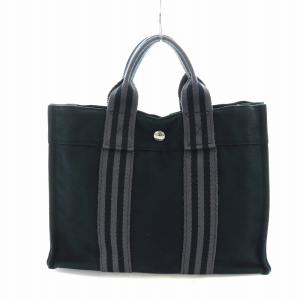 HERMES フールトゥ トートPM  ハンドバッグ ロゴ キャンバス 黒 ブラック GY11
