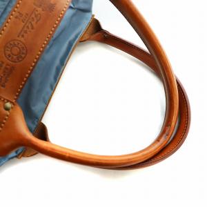 P4 ボストンバッグ ショルダー 2WAY ナイロン レザー ロゴ 青 ブルー