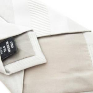 PRADA ネクタイ ナロータイ スリム シルク 絹 サテン ストライプ ロゴ シルバーカラー /CK24 GY18