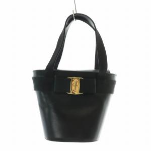 ヴァラリボン ハンドバッグ レザー バケツ型 マグネット ロゴ ゴールド金具 黒 ブラック