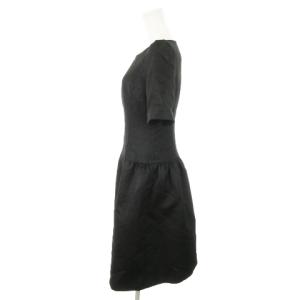 René TISSUE社製 ツイード ワンピース ひざ丈 半袖 ウエスト切替 光沢感 華やか 36 S 黒 ブラック