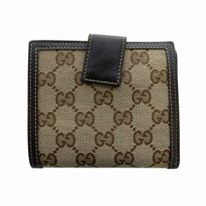 GUCCI 二つ折り財布 ウォレット ホースビット GGロゴ キャンバス レザー 茶 ブラウン 233053 GY18