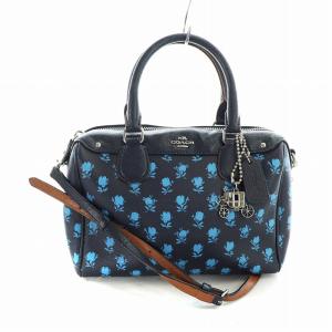 ハンドバッグ ショルダー 2WAY ミニボストン 花柄 総柄 PVC レザー ロゴ 紺 ネイビー F38160 GY18