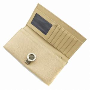 BVLGARI 長財布 二つ折り レザー ロゴ シルバー金具 ベージュ /XZ GY18