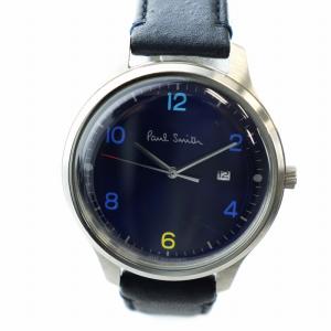 腕時計 ウォッチ クォーツ デイト カレンダー付き ロゴ ラウンド レザーベルト 青文字盤 シルバー色