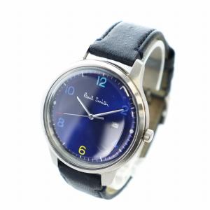 PAUL SMITH 腕時計 ウォッチ クォーツ デイト カレンダー付き ロゴ ラウンド レザーベルト 青文字盤 シルバー色