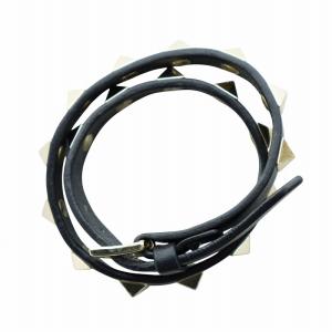 VALENTINO GARAVANI ロックスタッズ ダブルストラップ ブレスレット アクセサリー バングル ロゴ レザー 黒 ブラック GY18