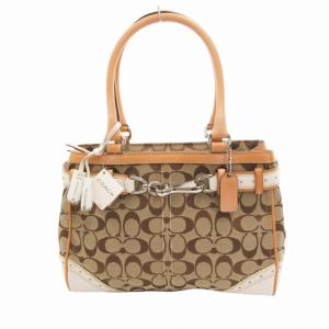 美品 ハンドバッグ シグネチャー タッセル キャンバス レザー ベージュ 1447