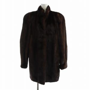金サガ TOGU 毛皮コート ブラウンミンクファー 長袖 ミドル 総裏地 ネーム刺繍入り 茶 ブラウン