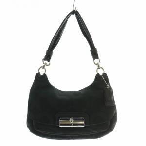 オプアート ハンドバッグ ワンショルダー サテンキャンバス レザー 総柄 ロゴ シルバー金具 黒 ブラック 16953