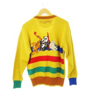 CASTELBAJAC sport Vネックカーディガン 長袖 インターシャ 地球 アニマル 動物刺繍 ウール 1 M 黄 イエロー