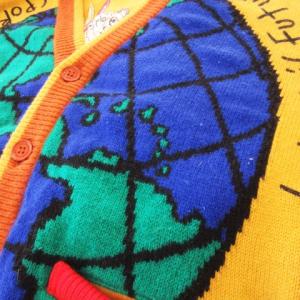 CASTELBAJAC sport Vネックカーディガン 長袖 インターシャ 地球 アニマル 動物刺繍 ウール 1 M 黄 イエロー