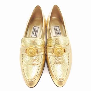 GIANNI VERSACE パンプス パイソン型押し メデューサ レザー ゴールド金具 金色 35.5 22.5 /JS GY18