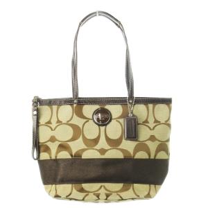 ハンドバッグ トートバッグ キャンバス 切替 レザー チャーム付き シグネチャー ロゴ 茶 ブラウン 15112