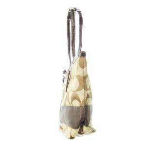 COACH ハンドバッグ トートバッグ キャンバス 切替 レザー チャーム付き シグネチャー ロゴ 茶 ブラウン 15112
