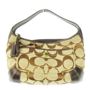 ハンドバッグ ワンハンドル キャンバス 切替 レザー チャーム付き シグネチャー ロゴ 茶 ブラウン 10764