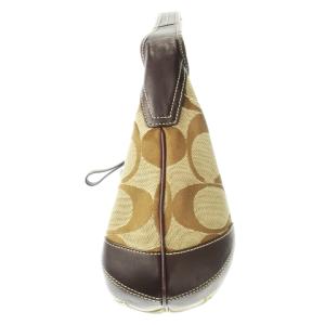 COACH ハンドバッグ ワンハンドル キャンバス 切替 レザー チャーム付き シグネチャー ロゴ 茶 ブラウン 10764