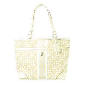 ハンドバッグ トートバッグ PVC 切替 レザー チャーム付き シグネチャー ロゴ メタリック ゴールド 15137