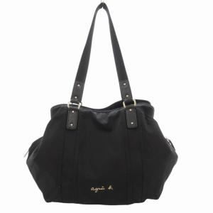 agnes b. ハンドバッグ トート 肩掛け ロゴ ナイロン レザー 黒 ブラック /GV GY18