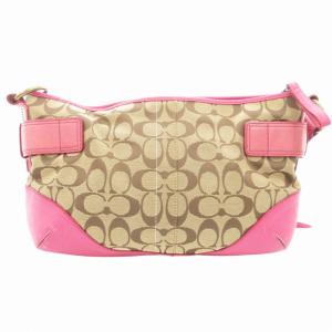 COACH 07077 シグネチャー ハンドバッグ ショルダー 2WAY 斜め掛け キャンバス レザー 茶 ブラウン ピンク