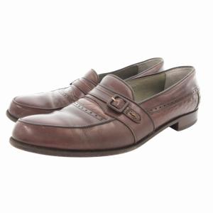 ローファー ビジネスシューズ ロゴ ベルト レザー 26.5cm 茶 ブラウン /GV GY18