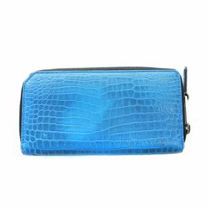JIMMY CHOO 長財布 ウォレット ラウンドファスナー レザー クロコ型押し ロゴ 青 ブルー GY18