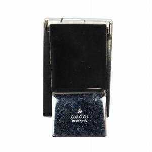 GUCCI マネークリップ ウォレット スクエア レザー GGロゴ 黒 ブラック シルバー色 GY18 /MQ