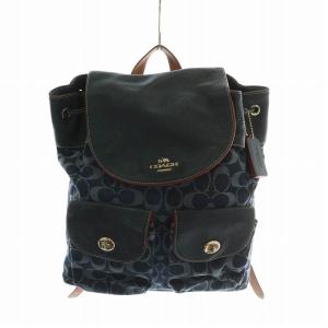 リュックサック デイパック キャンバス レザー デニム 巾着型 マグネット シグネチャー 総柄 ロゴ ゴールド金具 紺 ネイビー