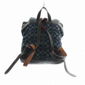 COACH リュックサック デイパック キャンバス レザー デニム 巾着型 マグネット シグネチャー 総柄 ロゴ ゴールド金具 紺 ネイビー