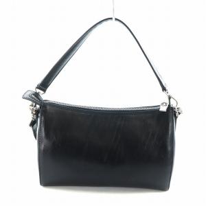 HIROFU ハンドバッグ ショルダー 2WAY ロゴ レザー シルバー金具 黒 ブラック GY18 /MQ