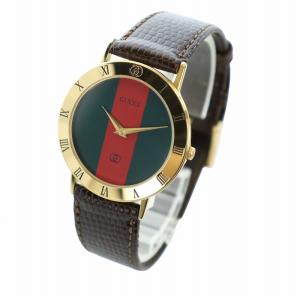 GUCCI 腕時計 クォーツ シェリーライン ローマン ラウンド レザーベルト ゴールド色 3001 M