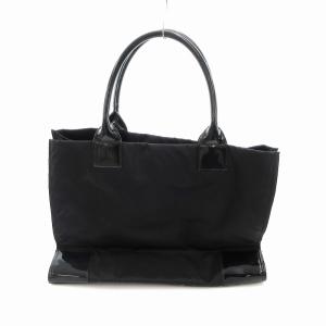 TORY BURCH トートバッグ ハンドバッグ ナイロン エナメル切替 ビッグロゴ 黒 /UO GY18