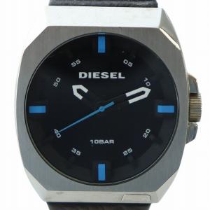 3Dインデックス 腕時計 ウォッチ クォーツ 黒文字盤 レザーベルト シルバー色 黒 ブラック DZ-1545