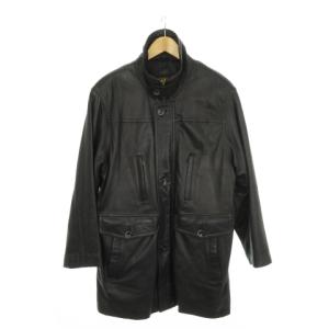 レザーコート 鹿革 本革 ロング スタンドカラー ジップアップ M 黒 ブラック /MN8 GY18