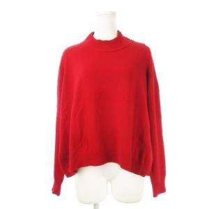 ハイネックニットセーター 長袖 カシミヤ混 ショルダーボタン ワンポイント 38 M 赤 レッド /CK22