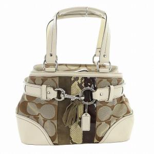 ハンドバッグ トート キャンバス レザー シグネチャー タッセル 茶 ブラウン 10262 GY18